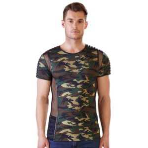 Shirt mit Camouflage-Print und Netz-/Mattlook-Details