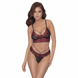 BH plus String mit zweifarbigen Spitzeneinsätzen
