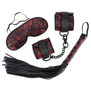 3-teiliges Bondageset aus Satin mit eingewebten Mustern